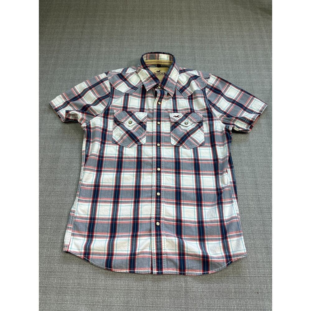 Vintage Hollister Western Shirt Mens Medium Pearl Snap Up Plaid Cowboy Casual